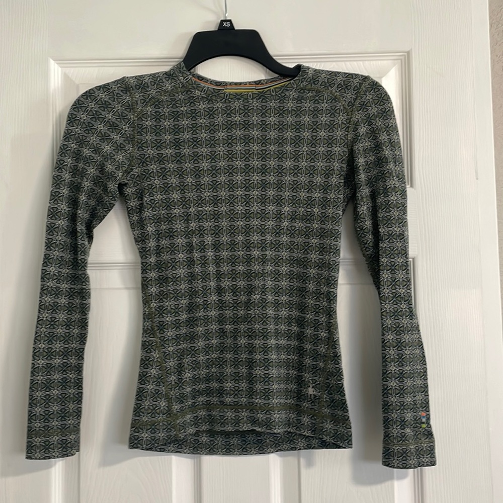 Smartwool Merino 250 Base Layer Crew, XS, Green Pattern